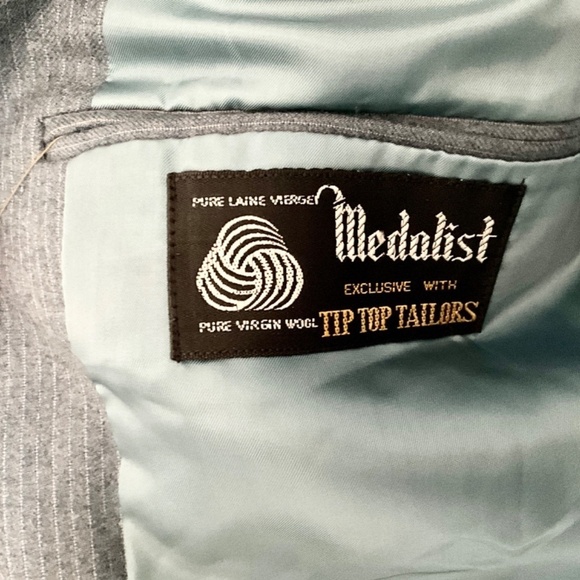 Vintage Men/Unisex Blazer Blue/Gray/Teal Pinstripe 100% Wool Sz 42L Oversized - Picture 7 of 12